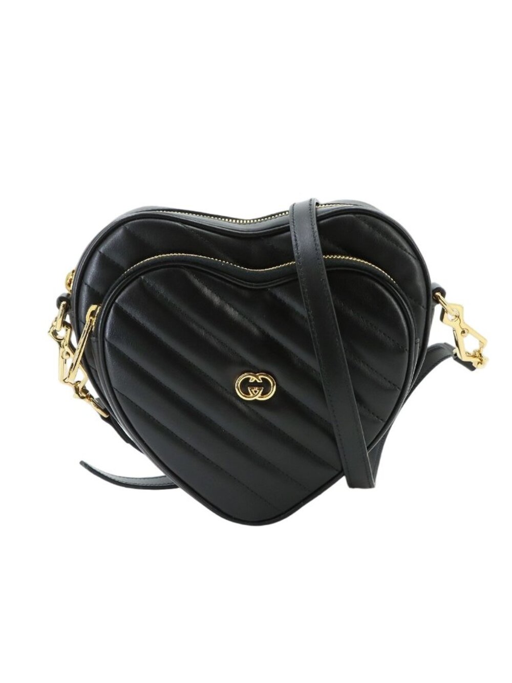Gucci Interlocking G Heart Shoulder Bag Leather Black Gold
